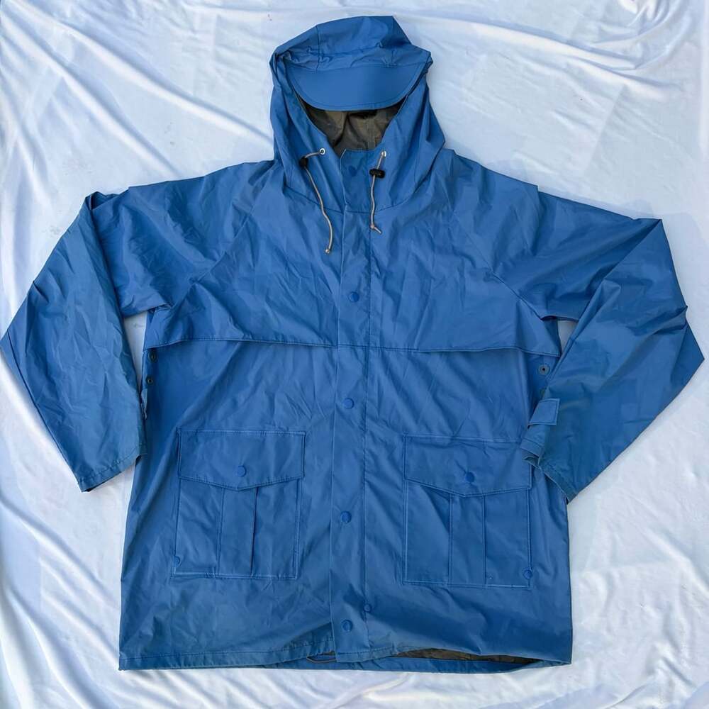 Vintage LL Bean Rain Jacket Mens Large Blue Hooded Slicker Coat Style 24 Taiwan